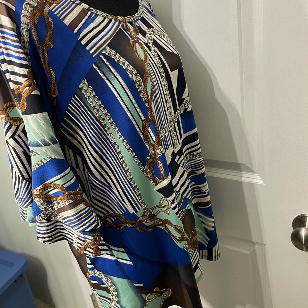 Sami & Jo Blue and Brown Geometric Blouse Size Large CB-AM - Picture 6 of 7